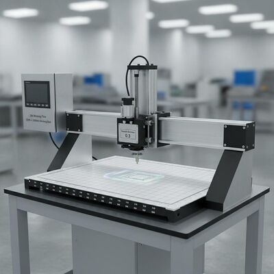 Ploter klejowy XY ze średnicą dyszy 0,3 mm, czasem pracy 24 godz. i rozmiarem roboczym 3200 x 2000 mm do precyzyjnego klejenia