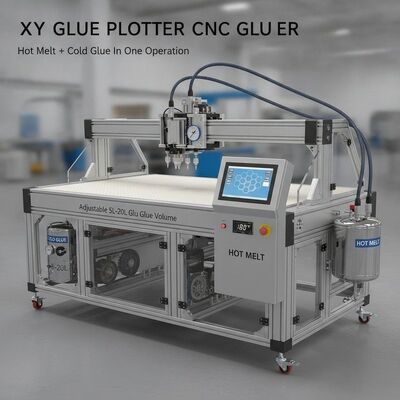 XY Glue Plotter CNC Gluer z gorącym stopieniem i zimnym klejem w jednej operacji, regulowalna objętość kleju 5L-20L i rozmiar roboczy 1700x2500mm